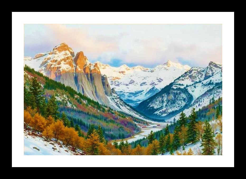 Golden Larches Winter Portrait: Breathtaking Mountain Vista. Wall Art, Interior Accents, Framing Solutions, Residential/Commercial Decor, Premium Gifts | Size: 8 x 12 inches
