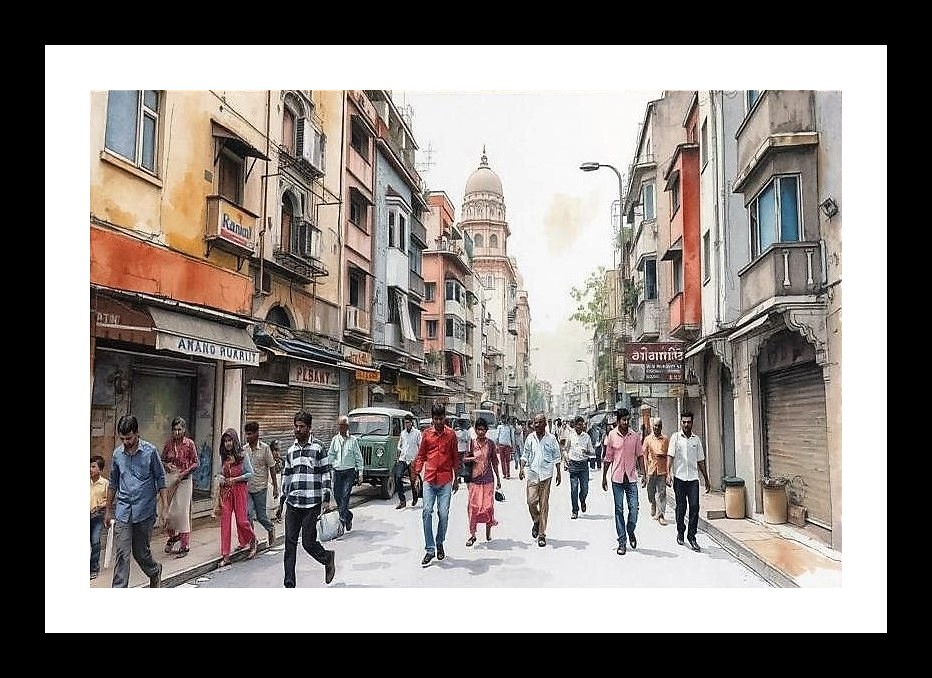 Indian Streetscape Portrait: Vibrant Dome View Wall Art, Interior Accents, Framing Solutions, Residential/Commercial Decor, Premium Gifts | Size: 8 x 12 inches