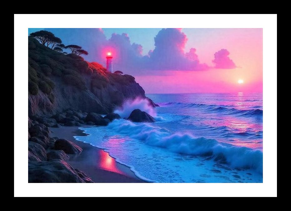Sunset Lighthouse Beacon: Coastal Serenity Wall Art, Interior Accents, Framing Solutions, Residential/Commercial Decor, Premium Gifts | Size: 8 x 12 inches