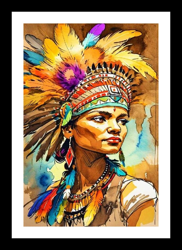 Watercolor Woman Headdress Portrait - Vivid Art Print Wall Art, Interior Accents, Framing Solutions, Residential/Commercial Decor, Premium Gifts | Size: 8 x 12 inches