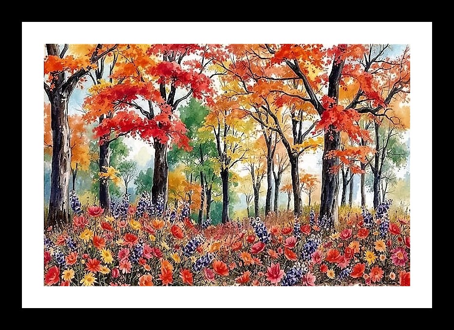 Autumn Symphony: Watercolor Trees Portrait Wall Art, Interior Accents, Framing Solutions, Residential/Commercial Decor, Premium Gifts | Size: 8 x 12 inches