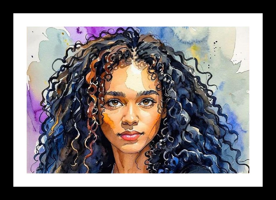 Watercolor Woman Portrait: Curly Hair Art. Wall Art, Interior Accents, Framing Solutions, Residential/Commercial Decor, Premium Gifts | Size: 8 x 12 inches