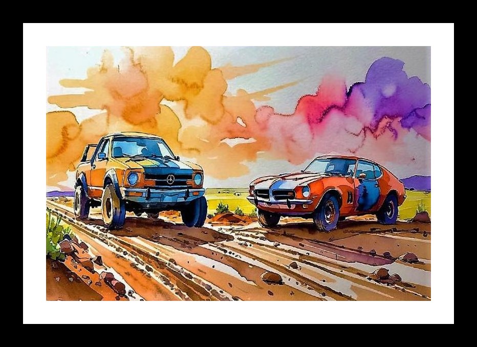 Vintage Road Trip: Classic Cars on a Sun-Kissed Highway Wall Art, Interior Accents, Framing Solutions, Residential/Commercial Decor, Premium Gifts | Size: 8 x 12 inches