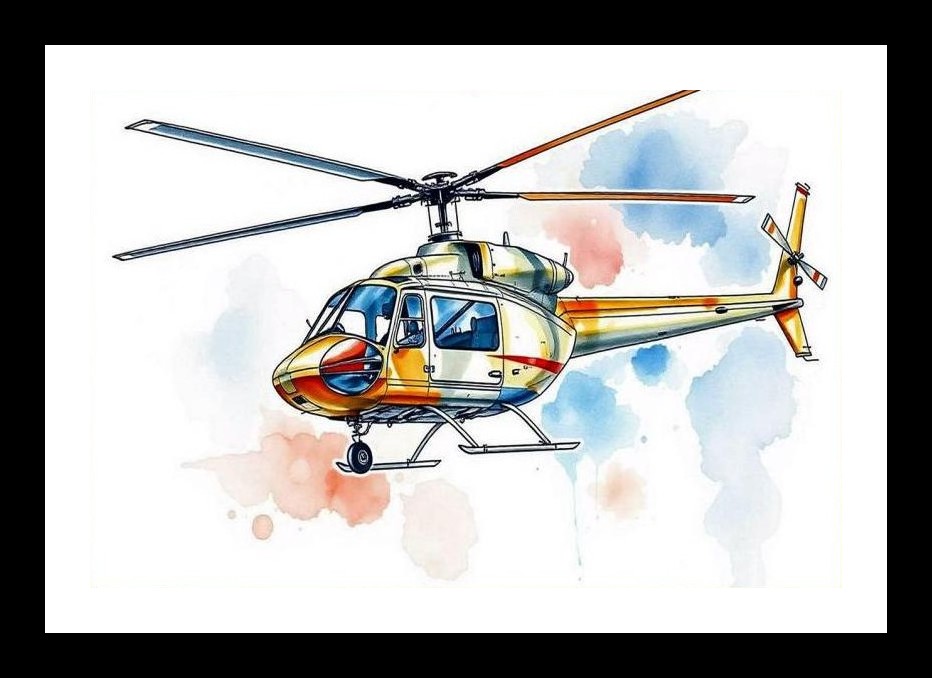 Watercolor Helicopter in Flight Portrait - Wall Art, Interior Accents, Framing Solutions, Residential/Commercial Decor, Premium Gifts | Size: 8 x 12 inches